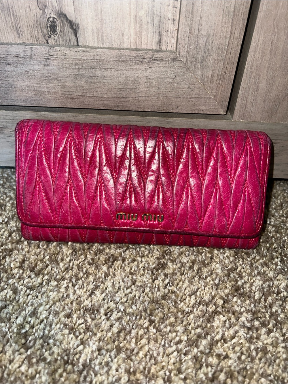 Miu Miu Quilted Leather Wallet in Deep Raspberry